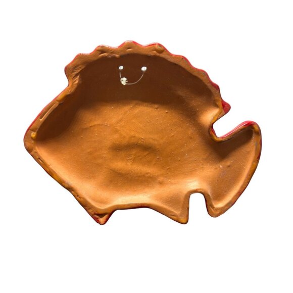 Vintage Handmade Hand Painted Red Clay Pottery Tonala Mexican Folk Art Fish Art - Picture 5 of 6